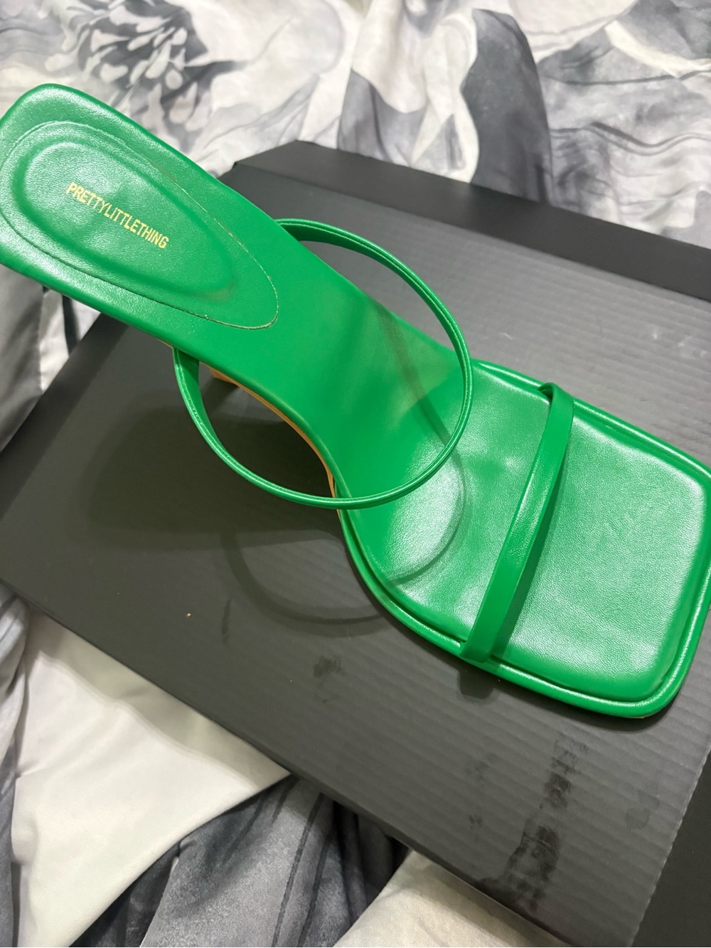 PrettyLittleThing Emerald Green Square Toe Strappy Heel